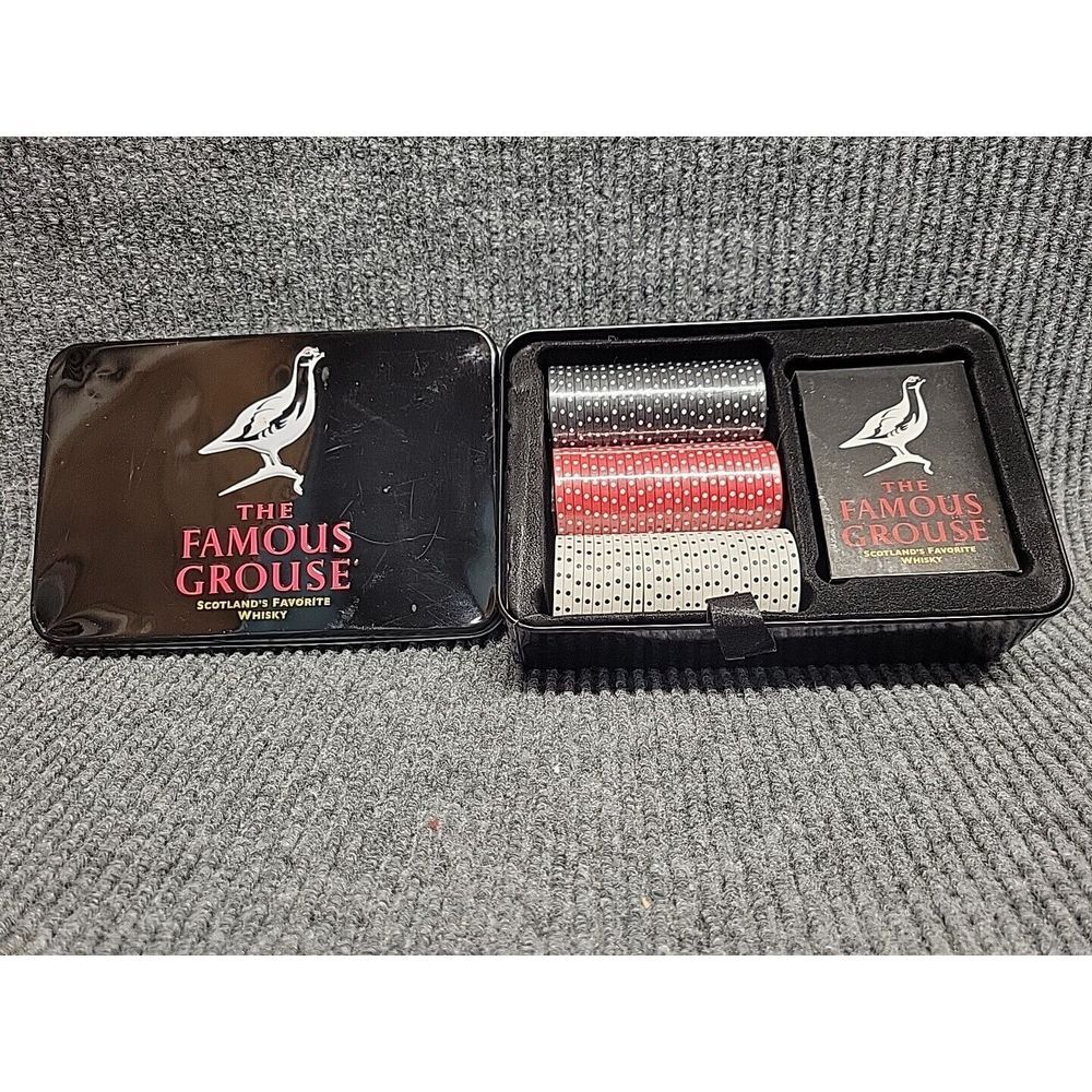 The Famous Grouse‎ Whisky Poker Set Playing Cards & Chips in Branded Tin Black